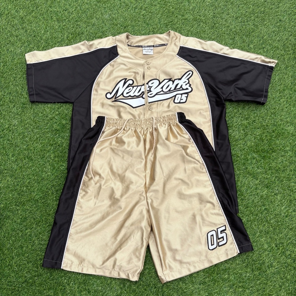 Big Land Baseball Jersey‎ Shorts Set Mens XL Gold Black New York 05 2pc